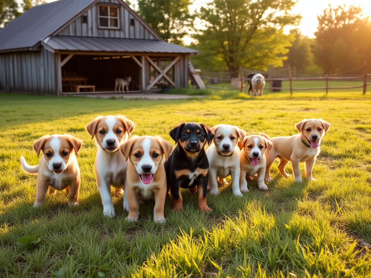 A breeder holding a healthy young puppy outdoors