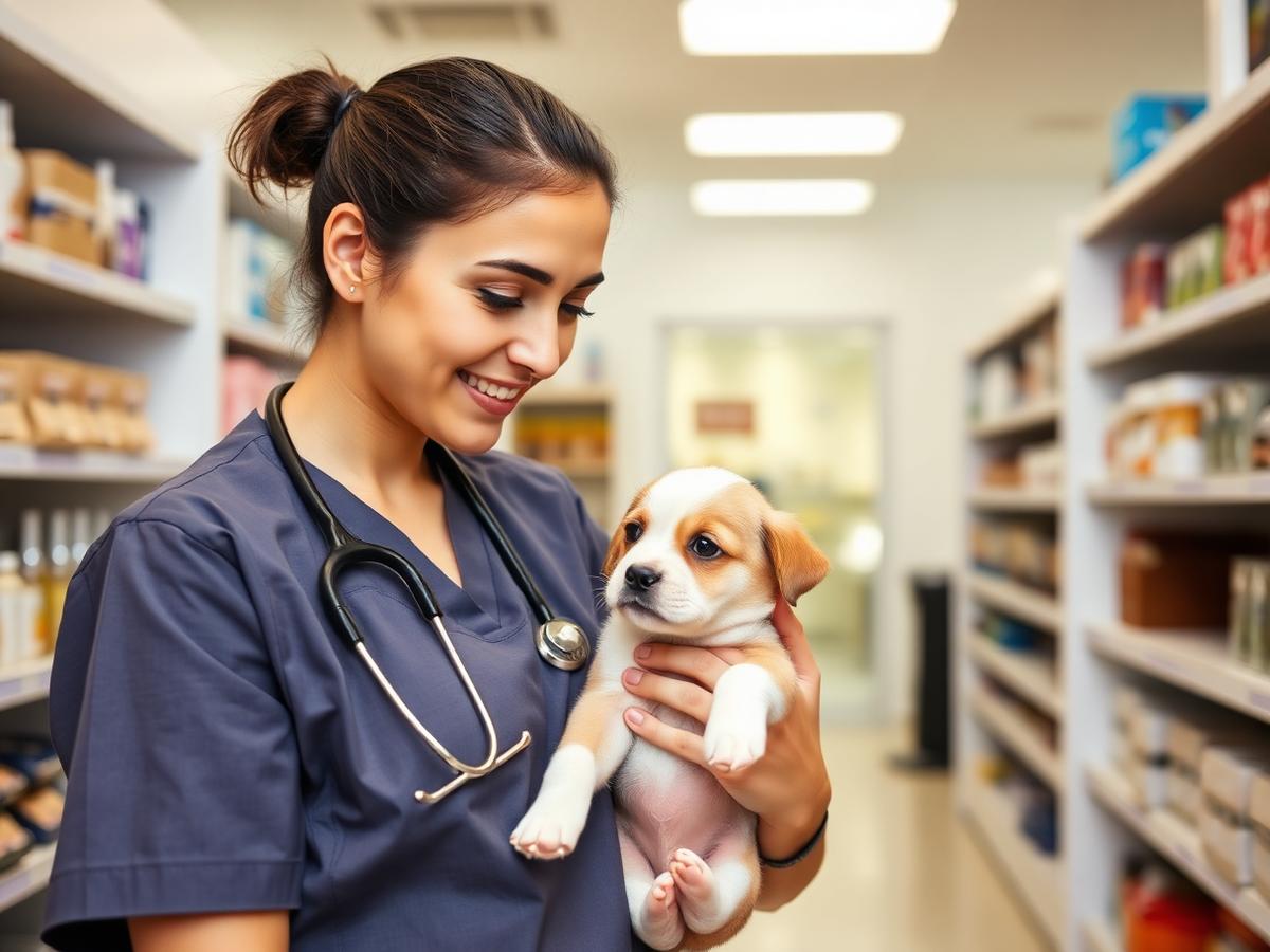 A veterinarian examining a kitten during a wellness check